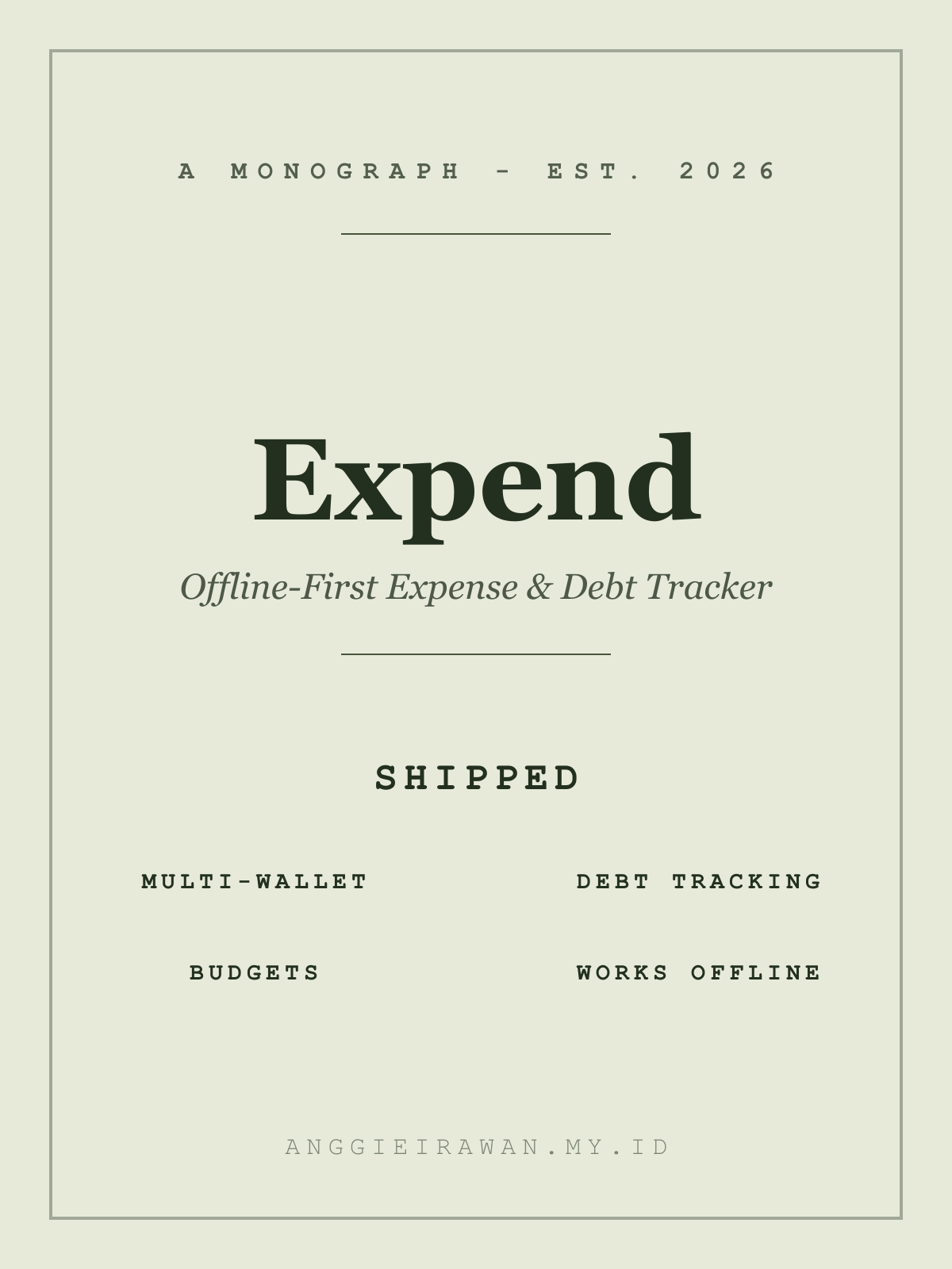 Expend brand card — wordmark on a light sage-toned background with feature list